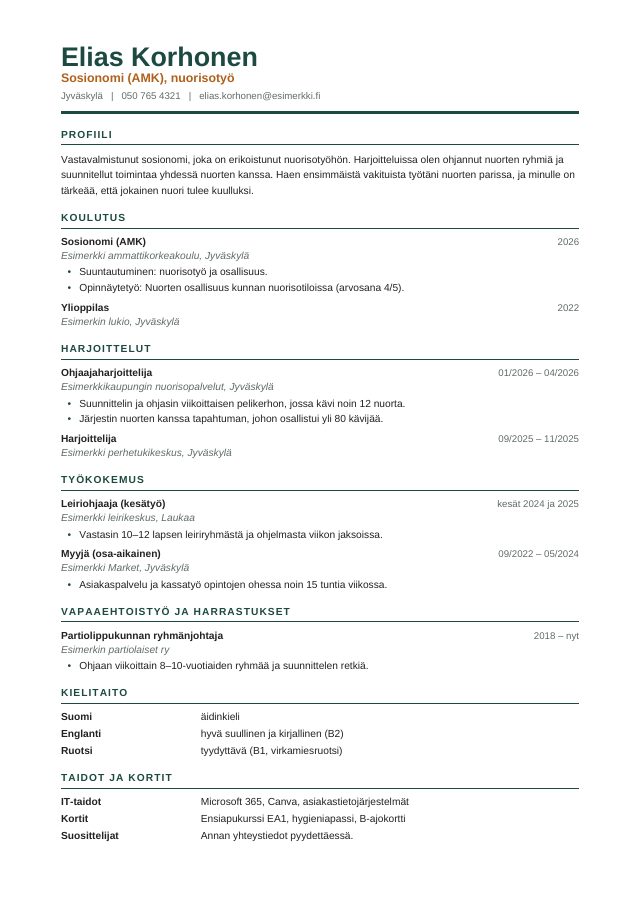 Ensimmäisen CV:n pohja: koulutus ja harjoittelut ennen työkokemusta