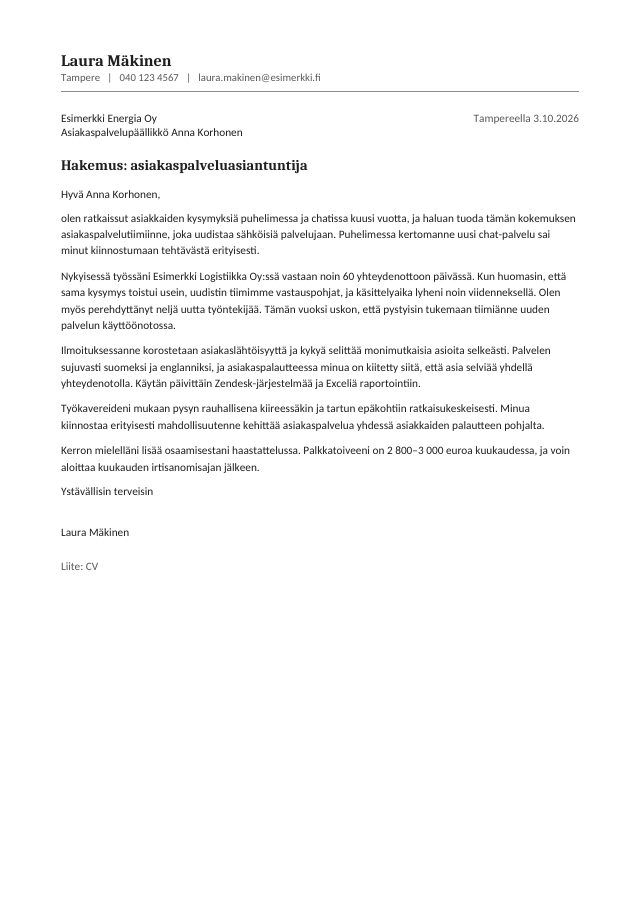 Hakemuspohja, Perinteinen-tyyli: yhteystiedot, vastaanottaja, otsikko ja viisi kappaletta